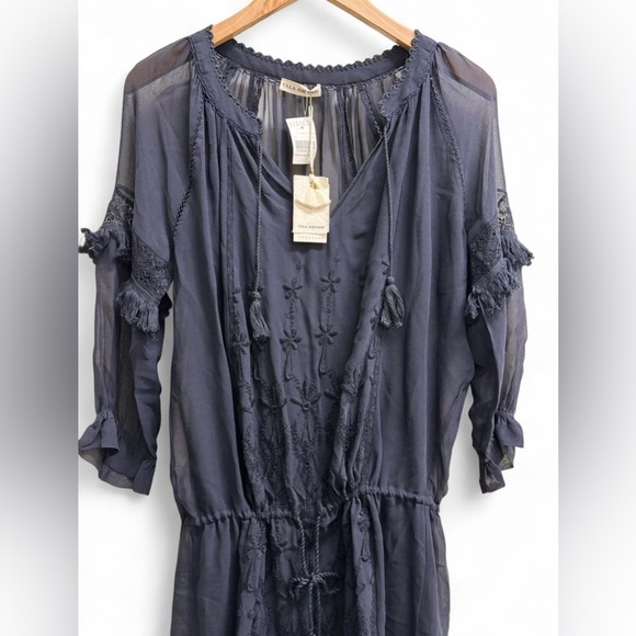 Ulla Johnson Frances Silk Embroidered Tassel Dress Midnight Blue Size 4 NWT Boho - Picture 4 of 11